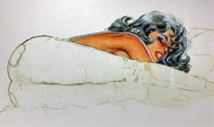 Vince Colletta colored expressive pen and ink nude, 1990 Vince Colletta colored expressive pen and ink nude, 1990