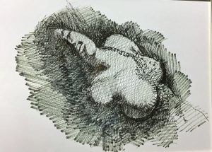 Crosshatched nude woman art by Vince Colletta, 1990 Crosshatched nude woman art by Vince Colletta, 1990